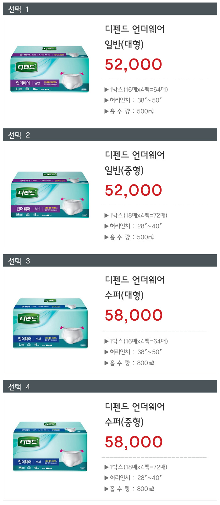 성인용기저귀/요실금팬티 언더웨어